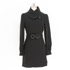 H&M Black Belted Ruffle-Flower Coat Size 2 (NWT)